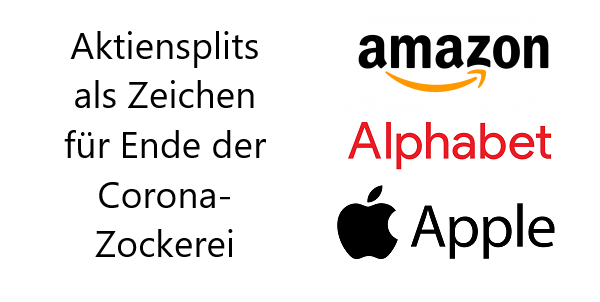 Aktiensplits von Amazon, Alphabet und Apple als Zeichen für ein Ende der Zockerei in Coronazeiten